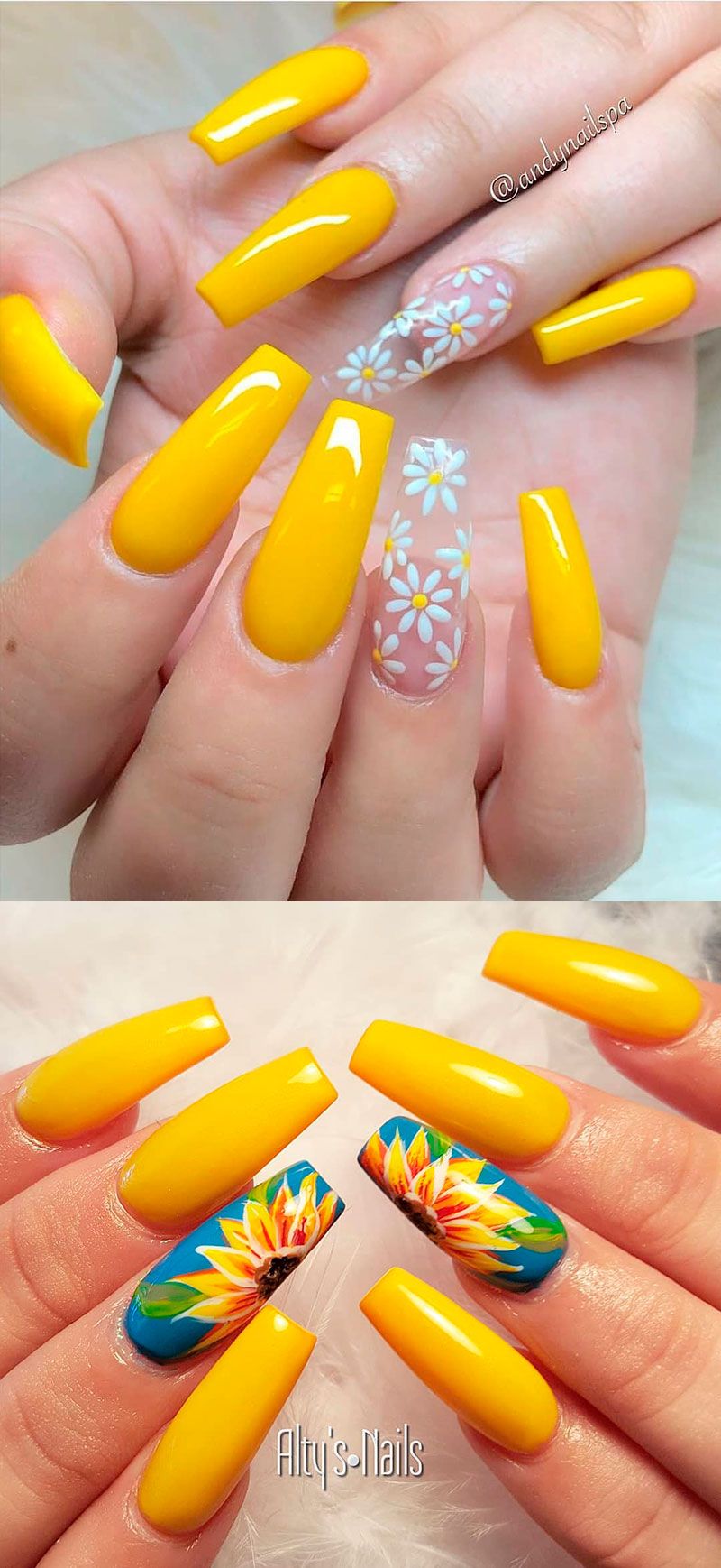 Vibrant Yellow Floral Nail Art