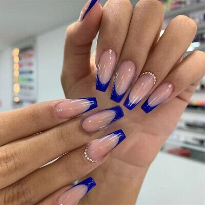 Elegant Blue French Tip Nails