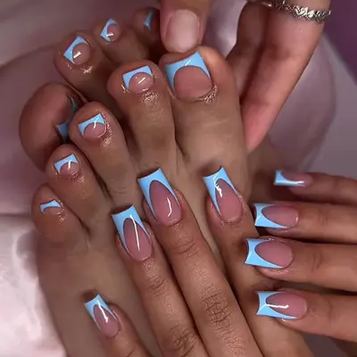Artistic Blue and Nude Nails