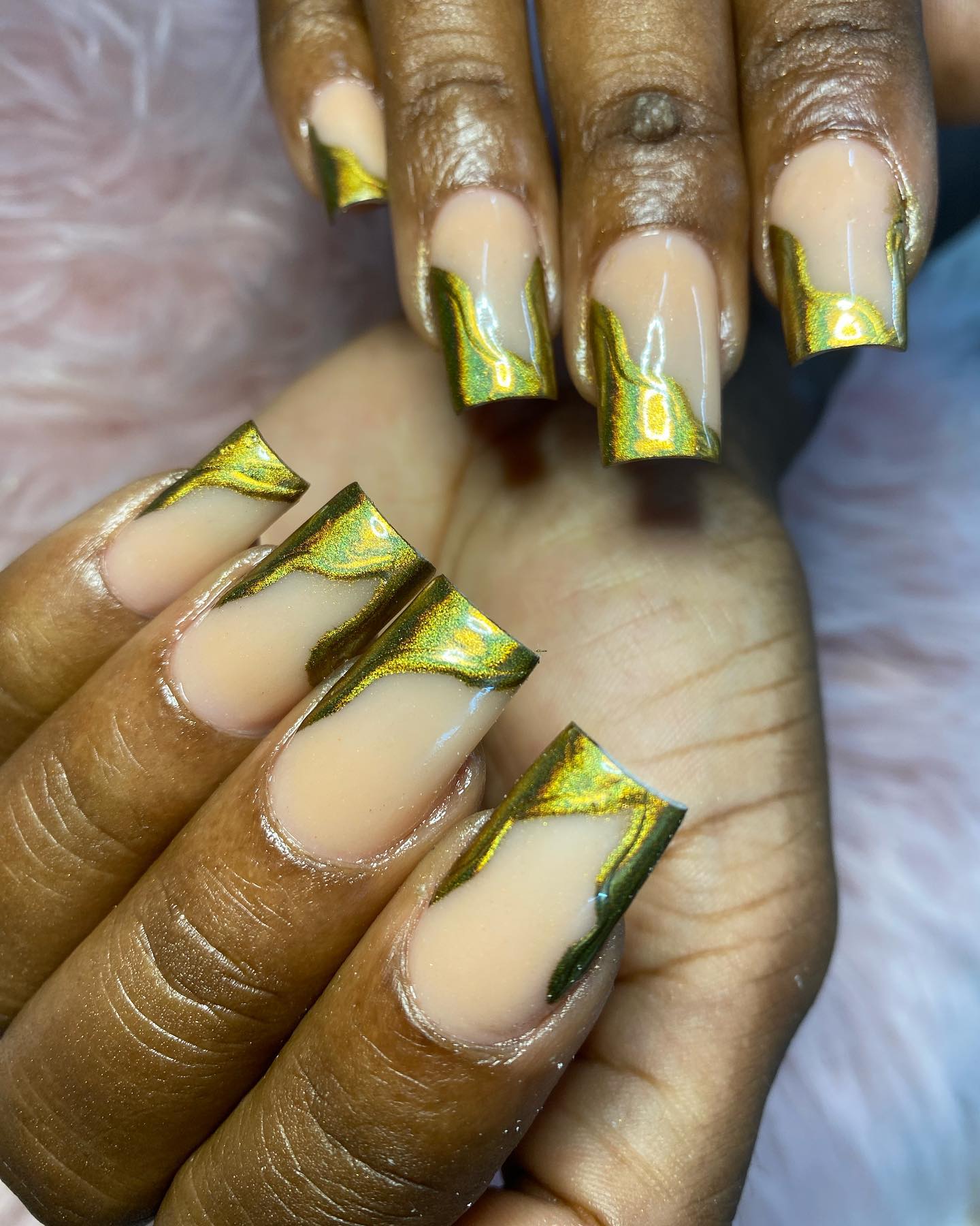 Artistic Gold and Nude Nails