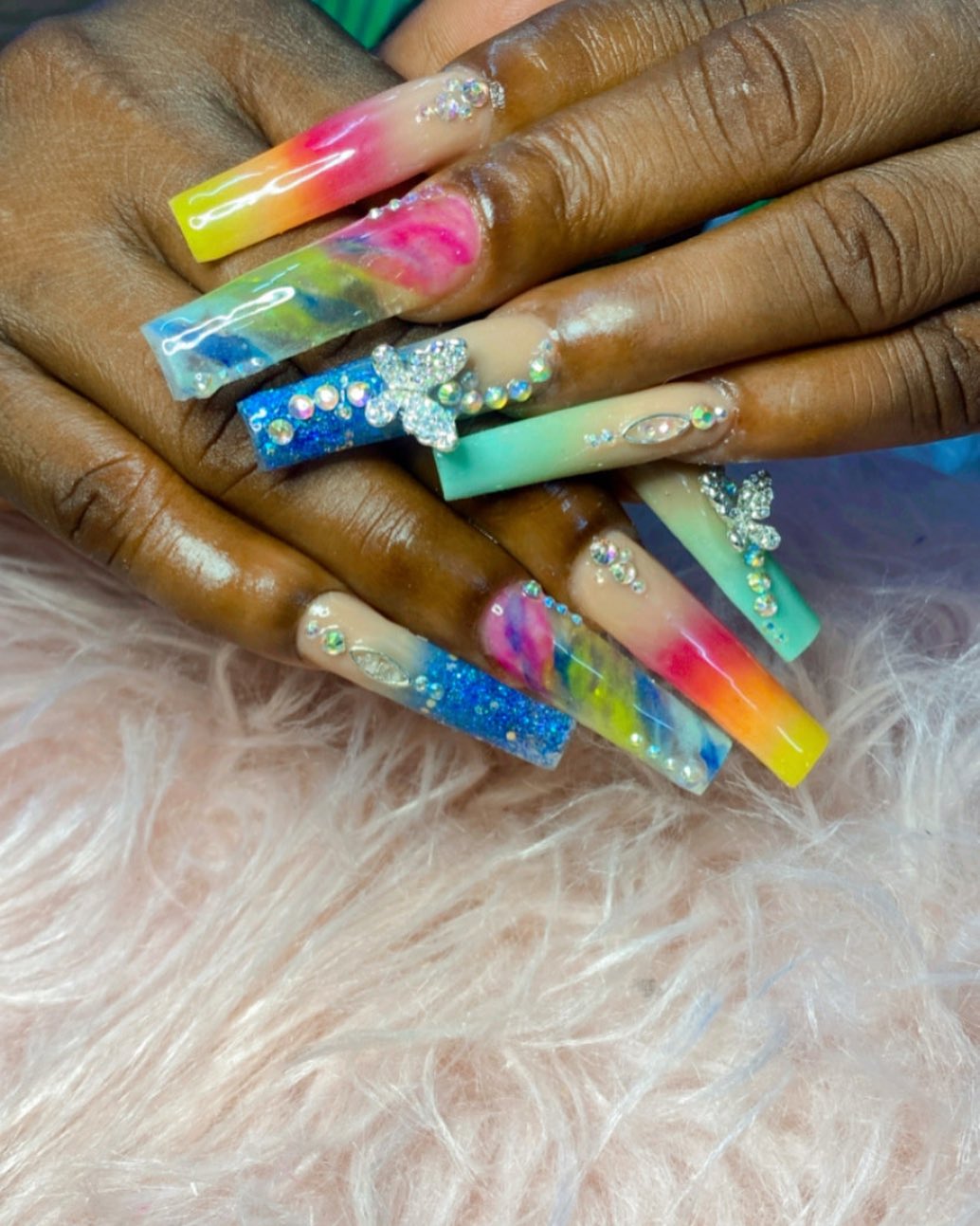 Colorful Nail Art with Gems