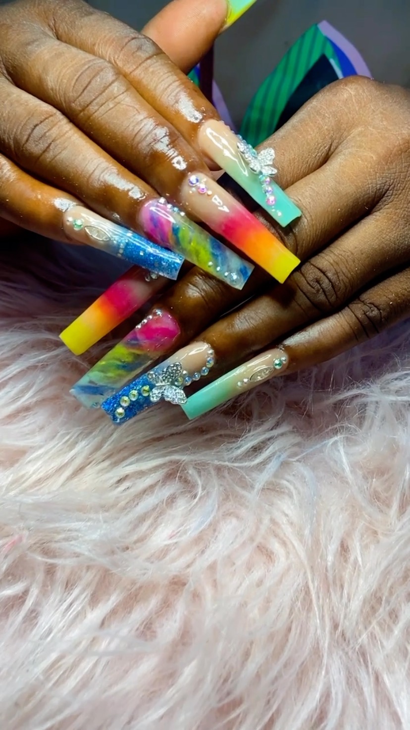 Colorful Artistic Nails with Gems