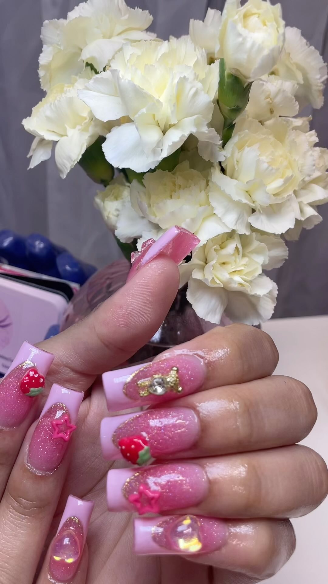 Cute Pink Strawberry Nail Art