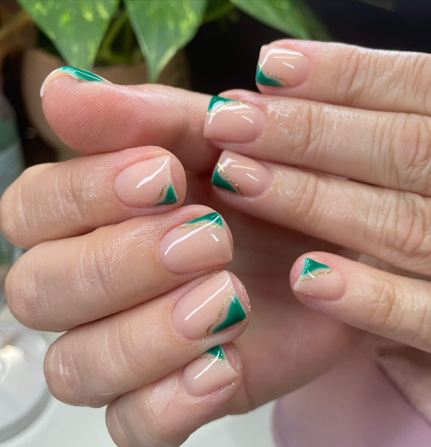 Artistic Green and Gold French Tips
