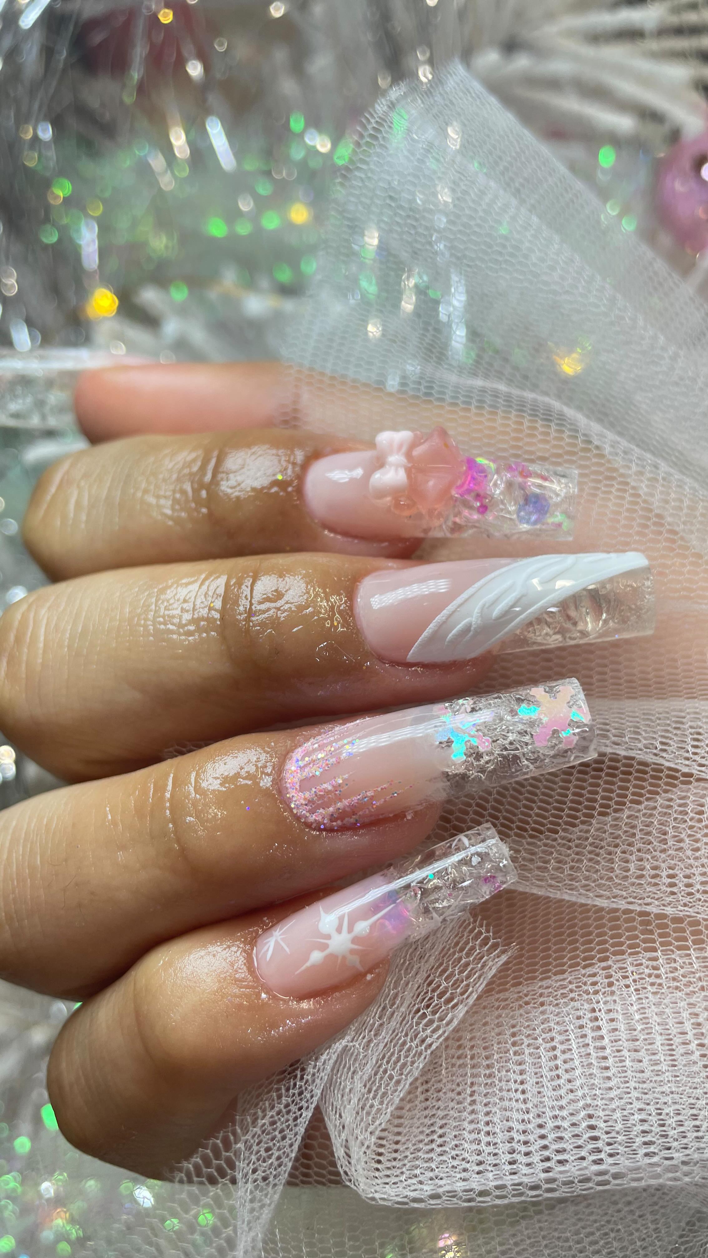 Elegant Pink and Glitter Nail Art