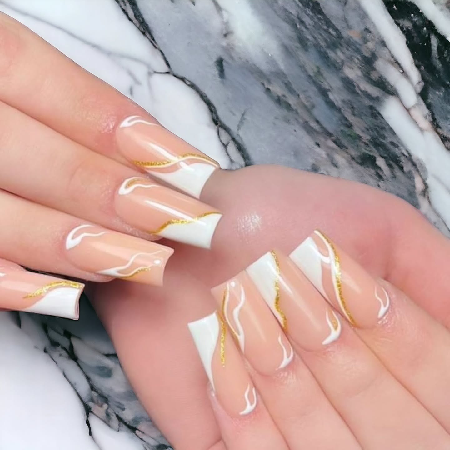Elegant Nude and White Nail Design