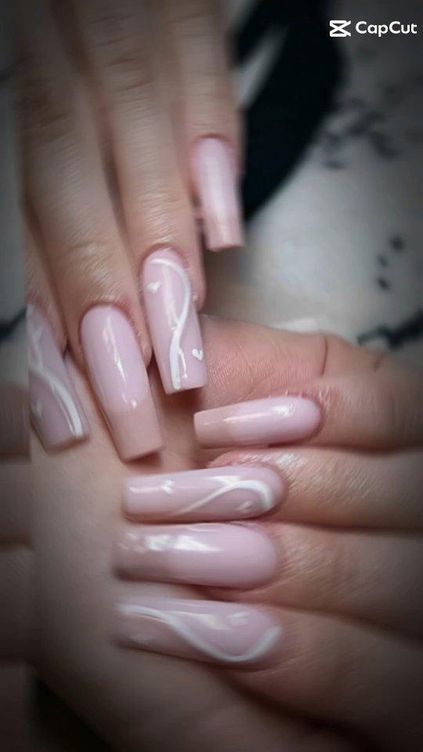 Elegant Pink Nails with White Accents