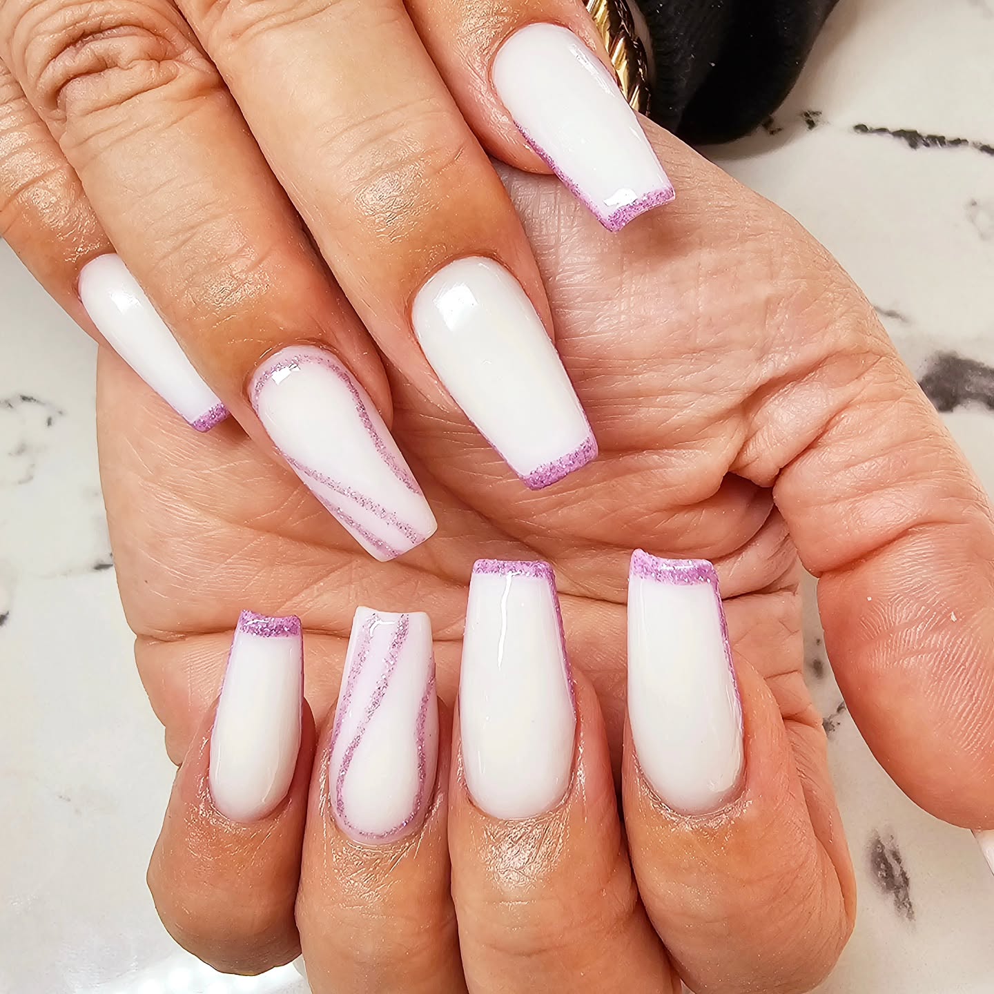 Elegant Purple Glitter French Tip Nails