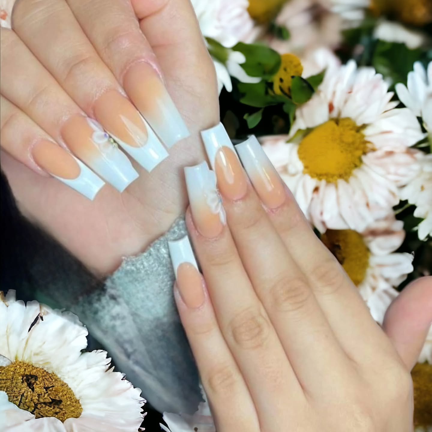Nail Art with Ombre and Floral Design