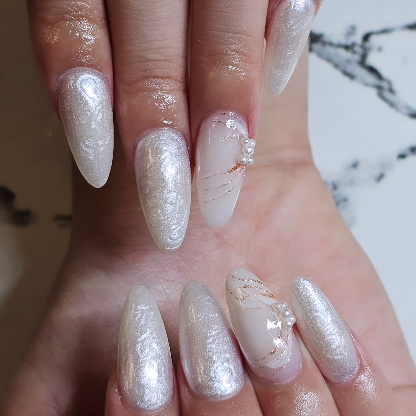 Elegant Silver and White Nails