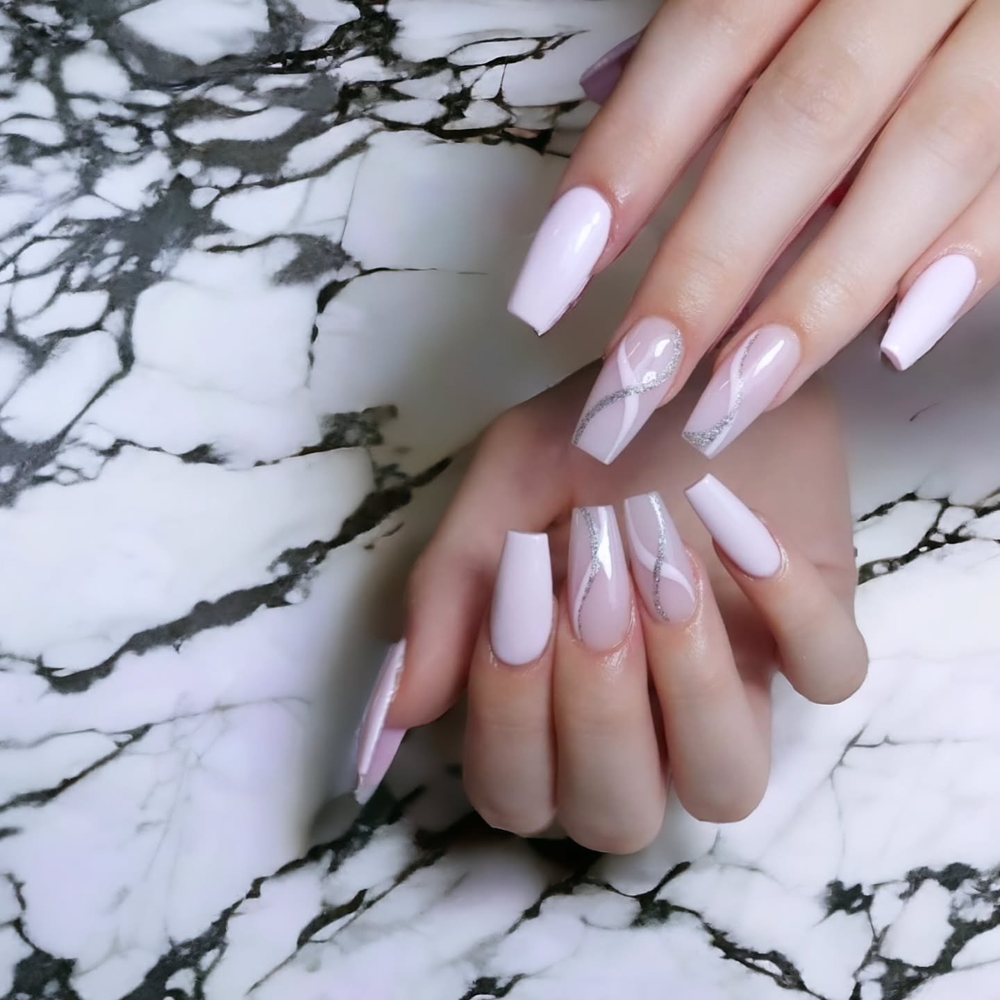 Elegant Pink Nails with Silver Accents