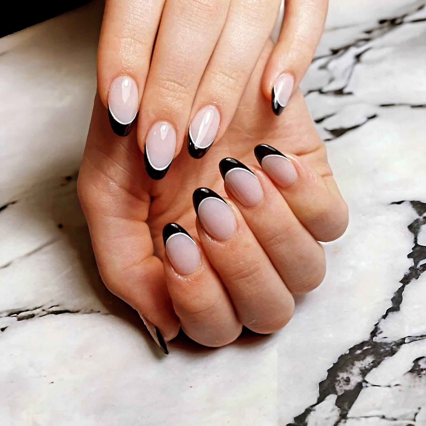 Elegant Black and Nude French Tips