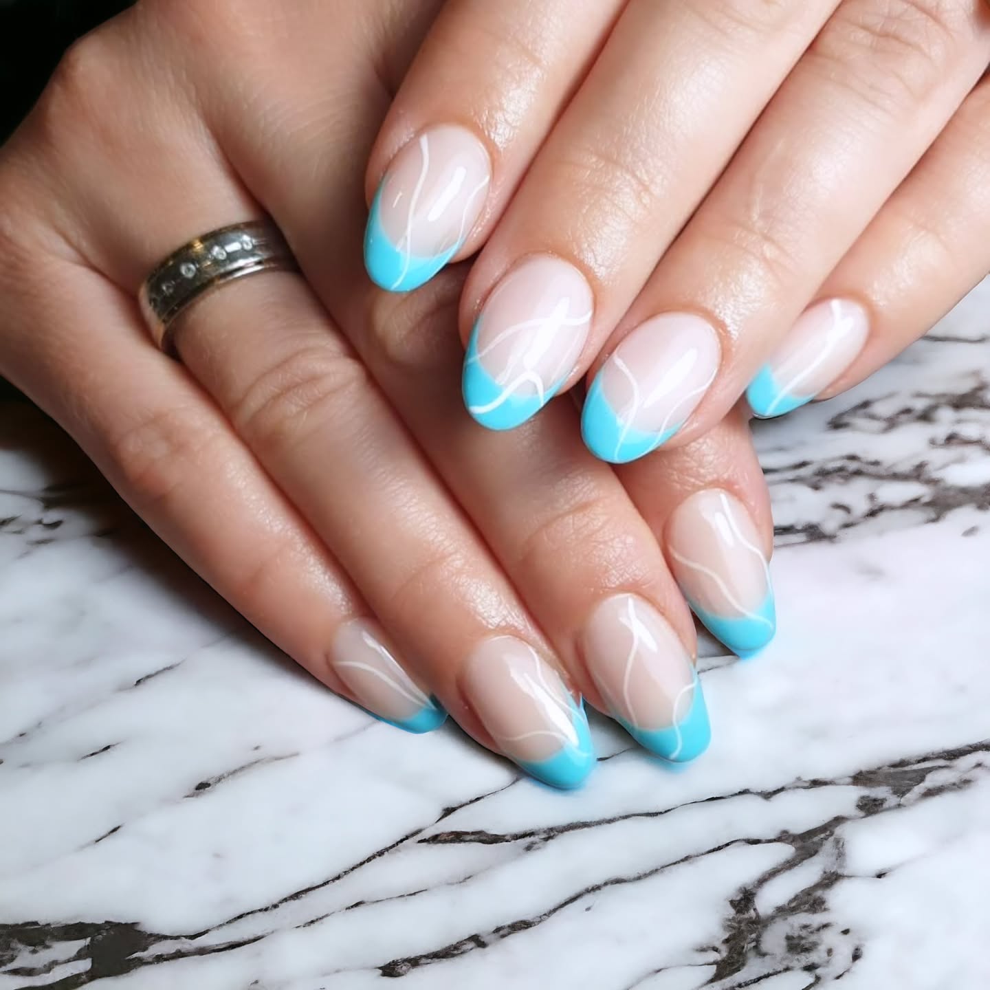 Artistic Blue French Nails
