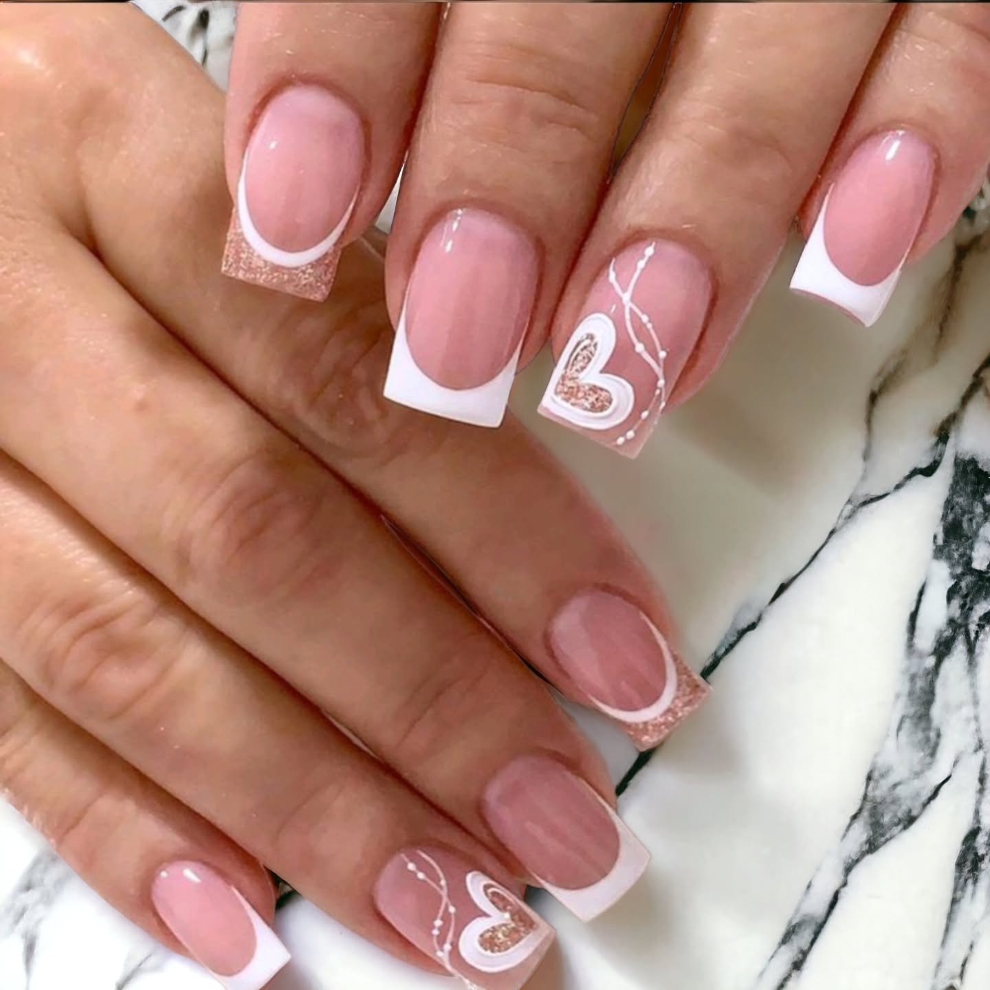 Elegant French Tip with Hearts