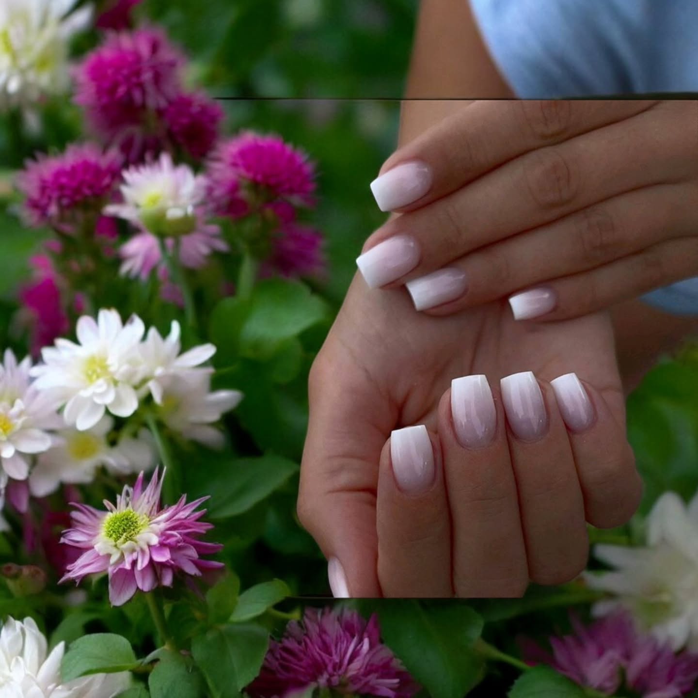 French Tip Nails with Floral Background