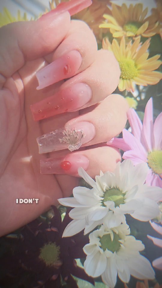Floral Pink and Clear Nails