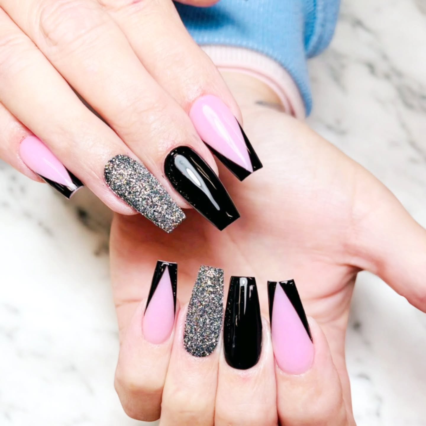 Stylish Black and Pink Nails