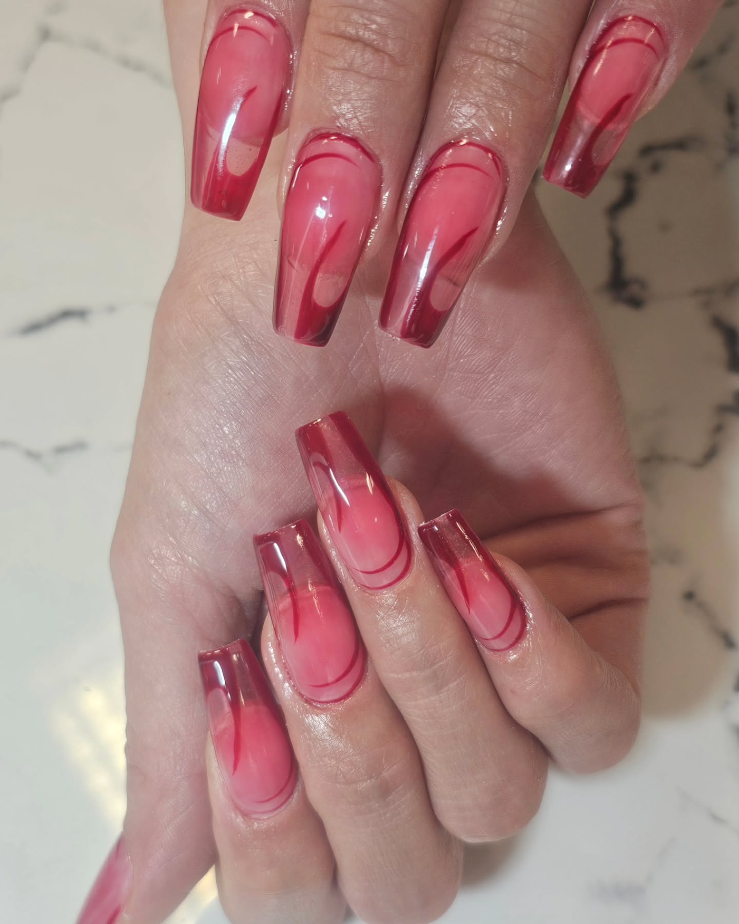Elegant Red Wave Nails