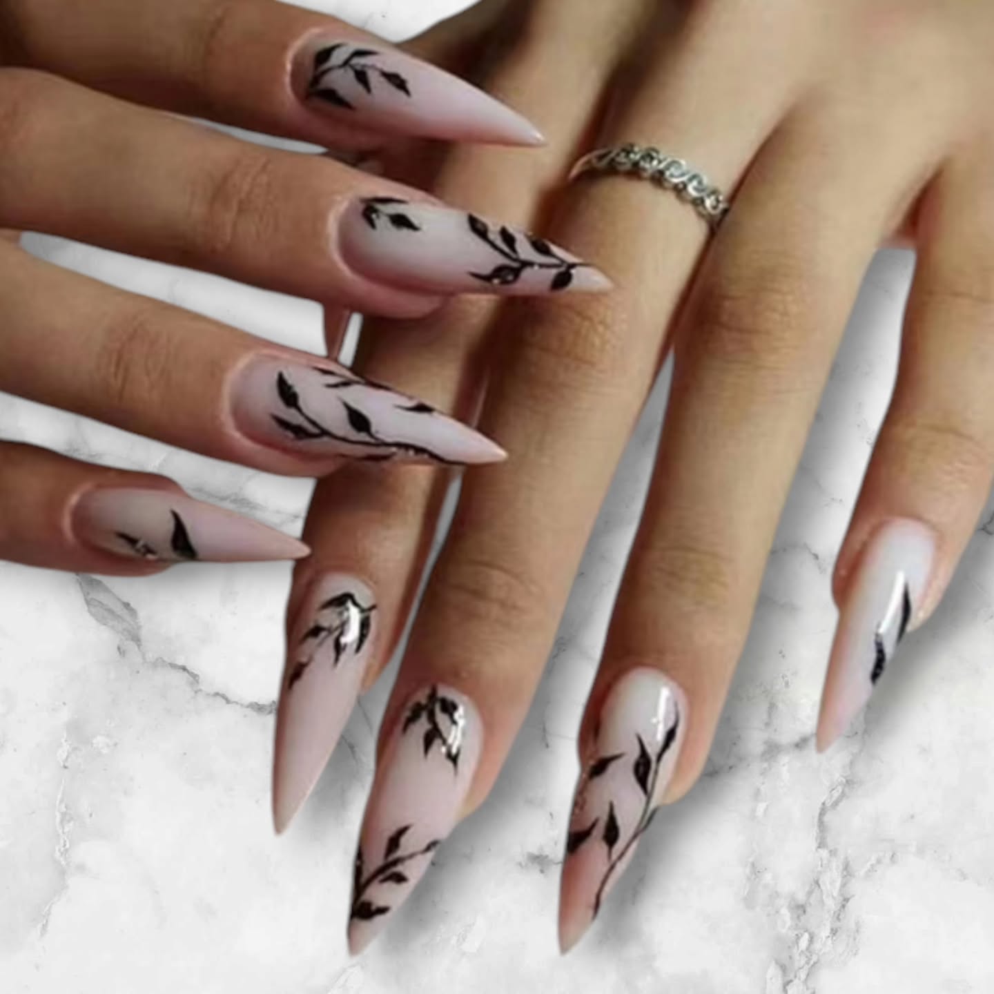 Elegant Nude Floral Nail Art