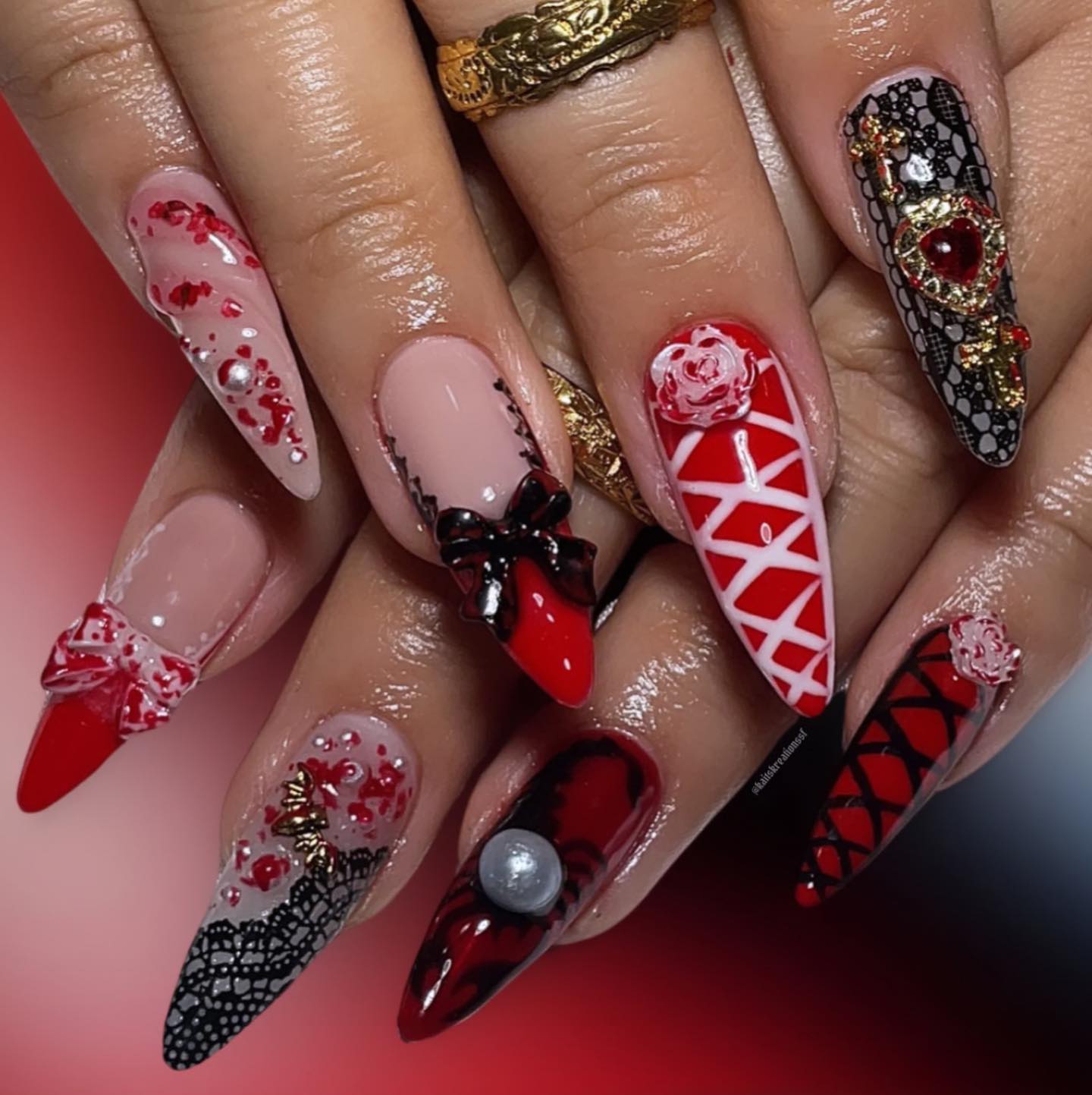 Elegant Red and Black Nail Art