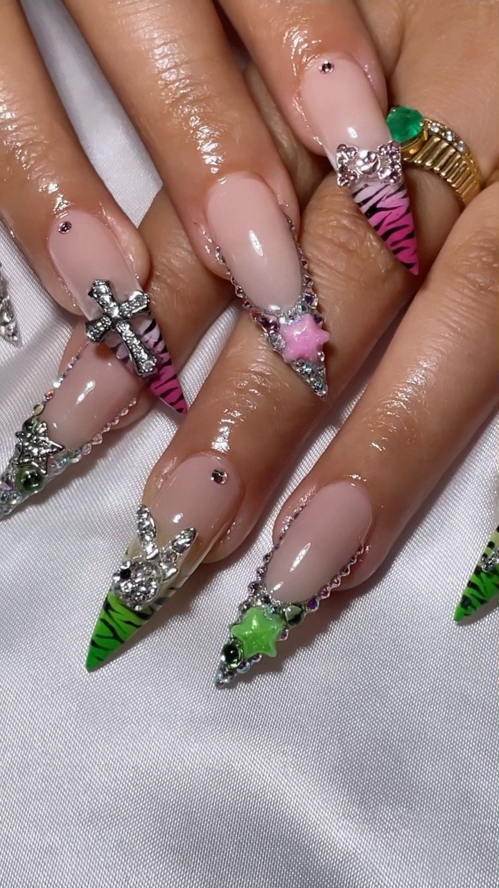 Nail Art with Rhinestones and Patterns