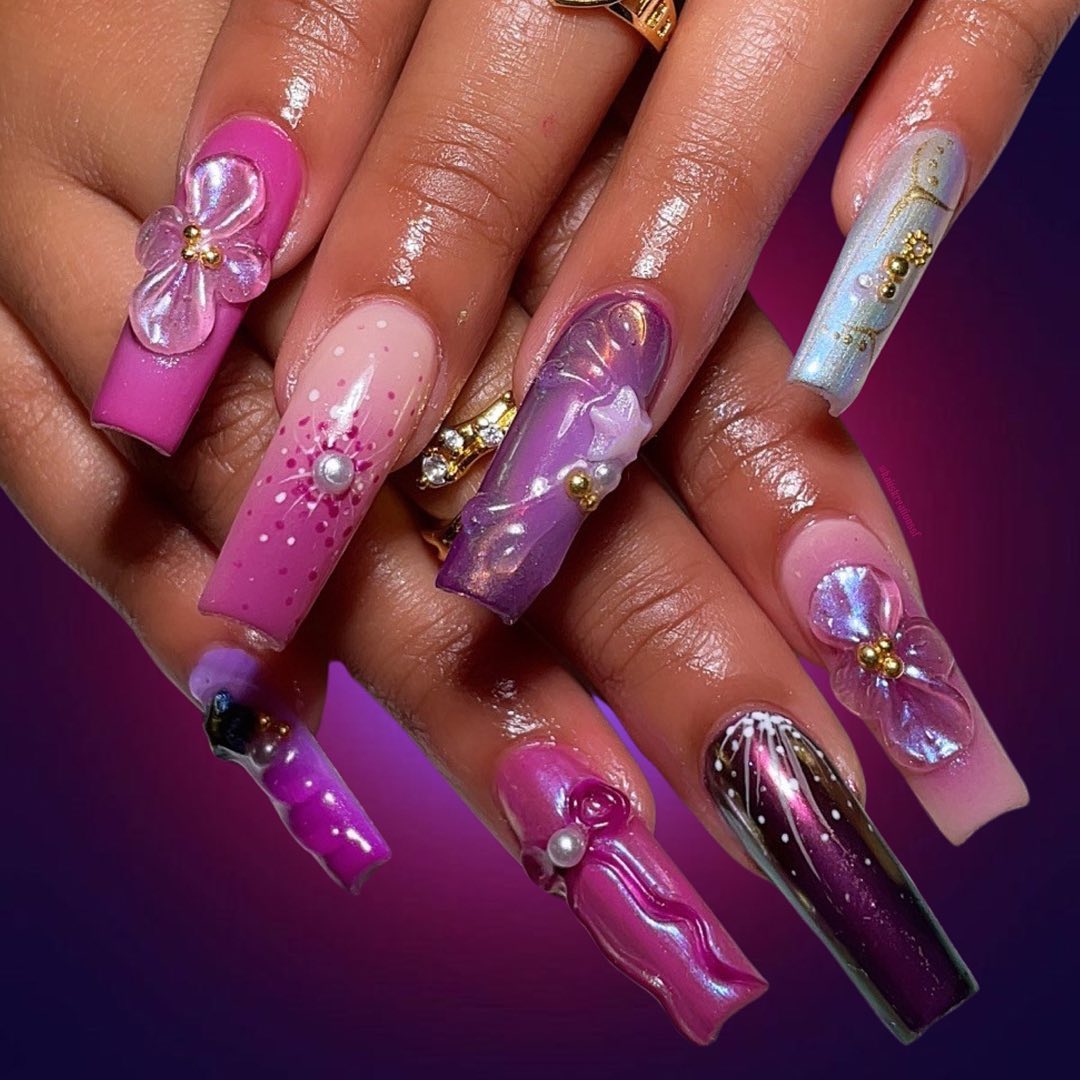 Artistic Pink and Purple Nail Design