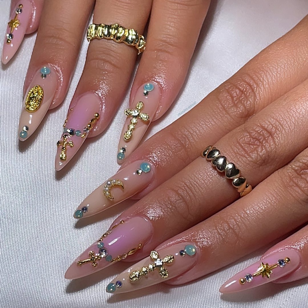 Artistic Stiletto Nails with Gems