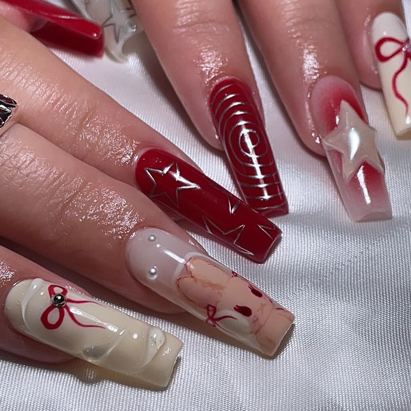 Holiday Themed Red and Nude Nails