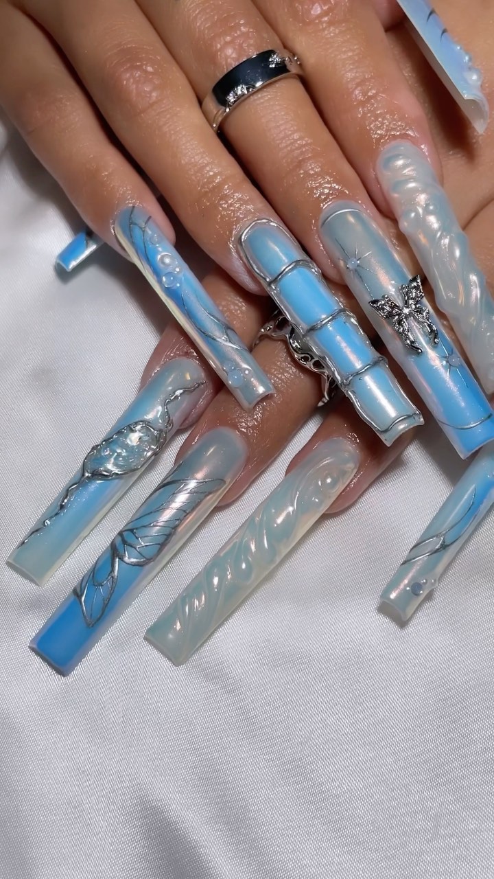 Artistic Blue Ombre Nails