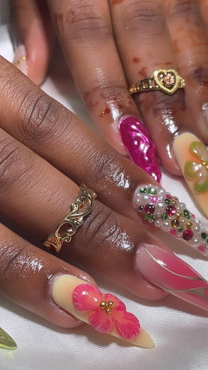 Colorful Artistic Nails with Gems