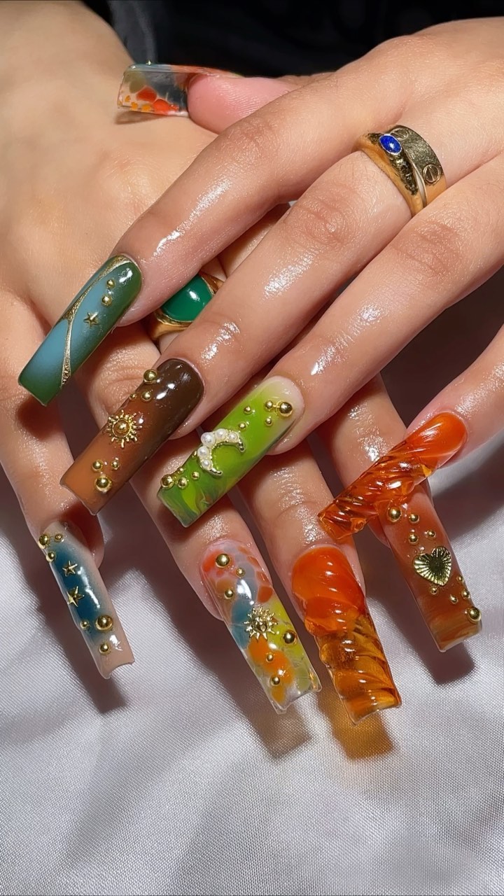 Artistic Multi-Colored Nail Design