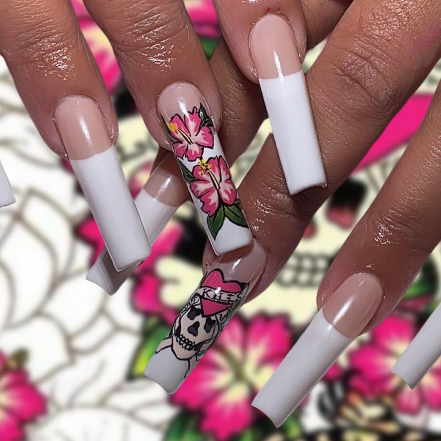 Stylish Floral French Tips