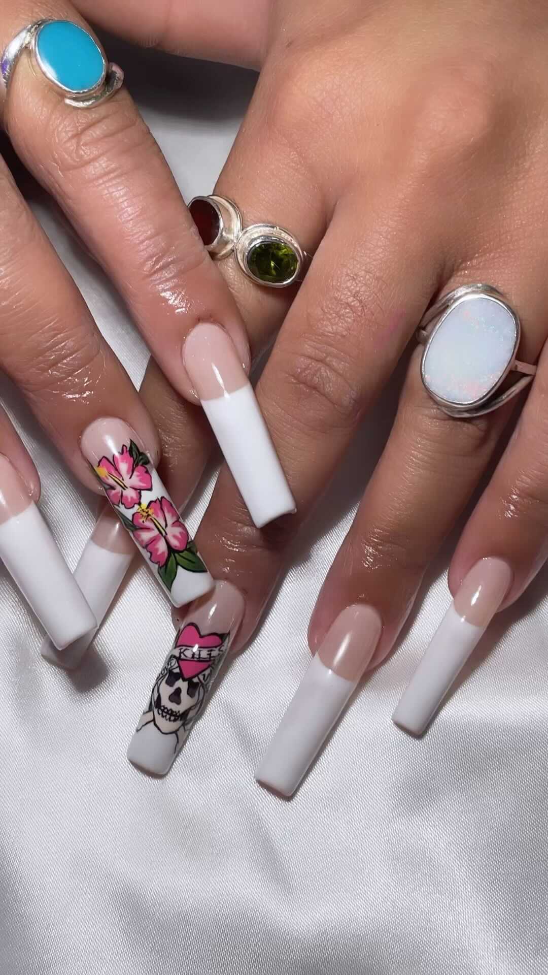 Artistic Floral Skull Nail Design