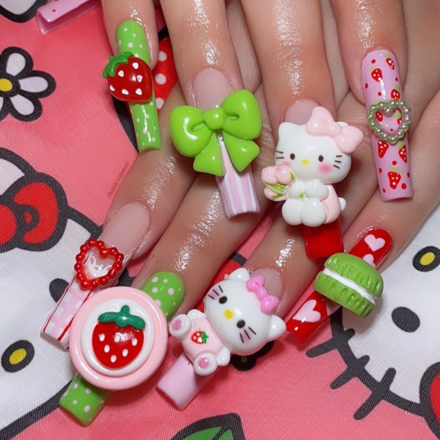 Cute Hello Kitty Themed Nails