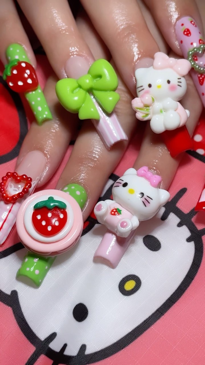 Cute Hello Kitty Themed Nails