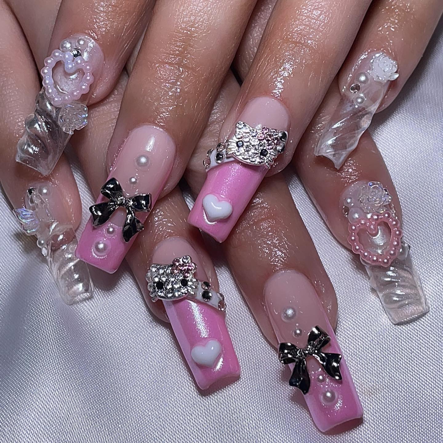 Cute Pink and Clear Nail Art