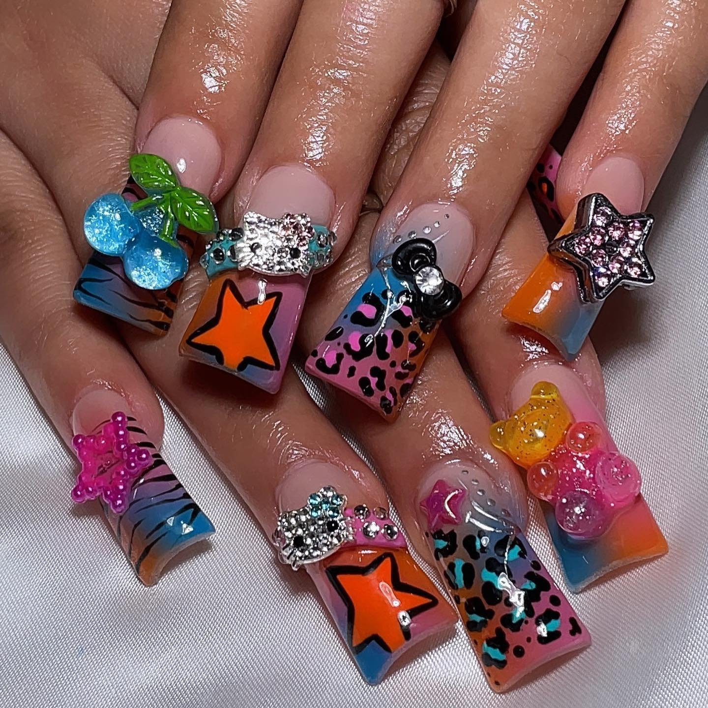 Colorful Artistic Nails with Charms