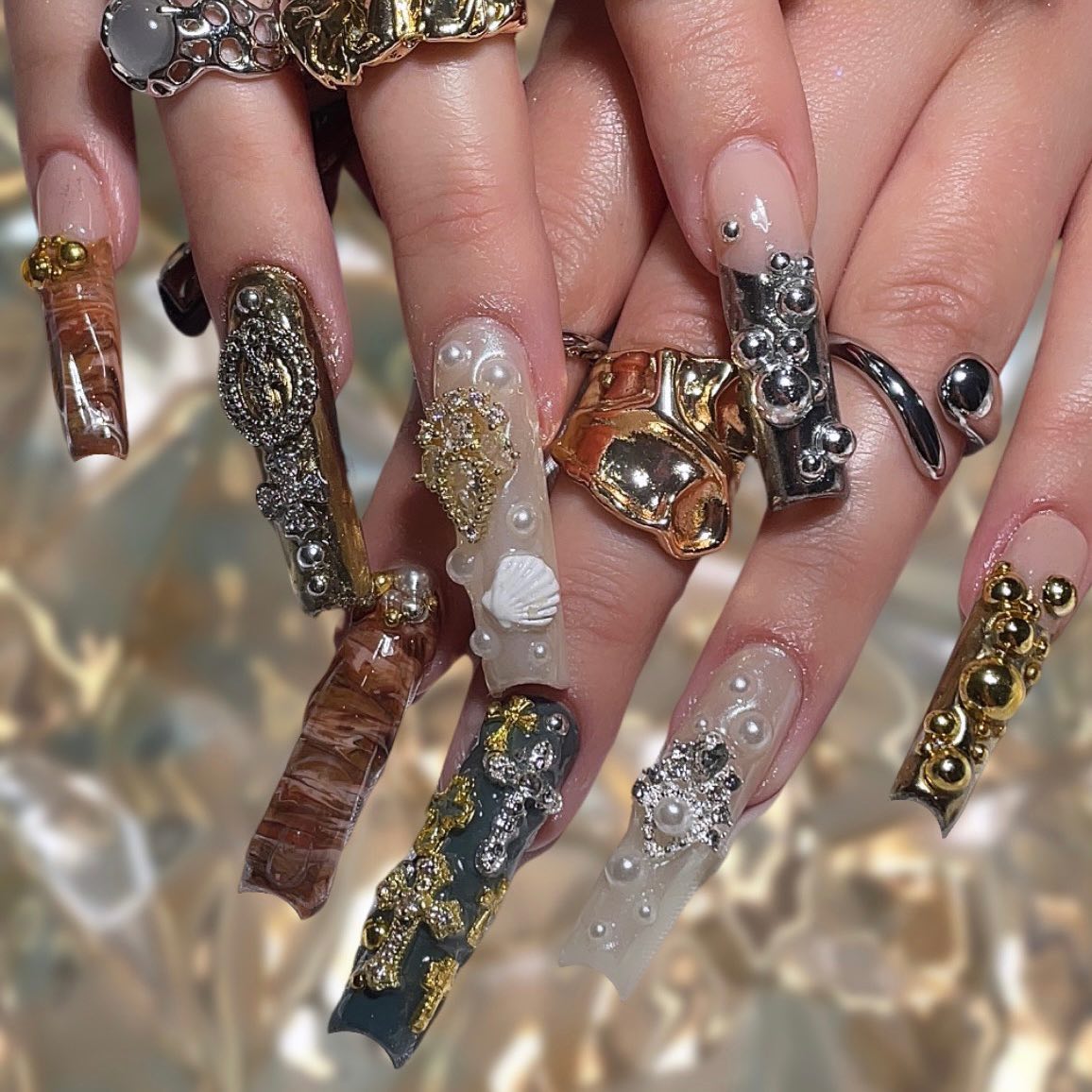 Stylish Artistic Nails with Gems