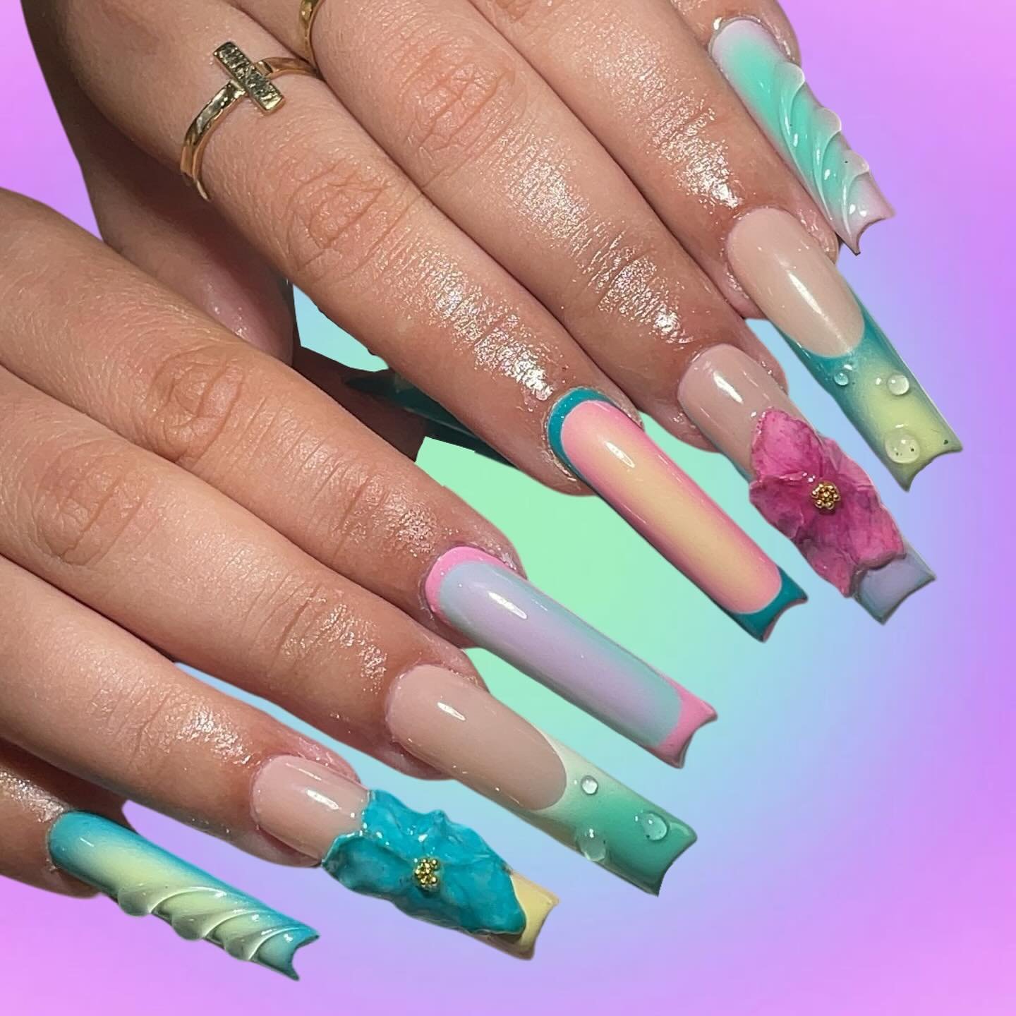 Colorful Artistic Floral Nails