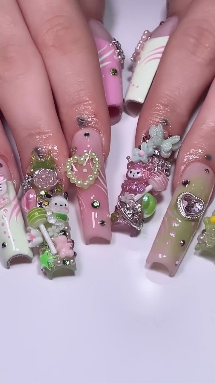 Cute Artistic Nails with Charms