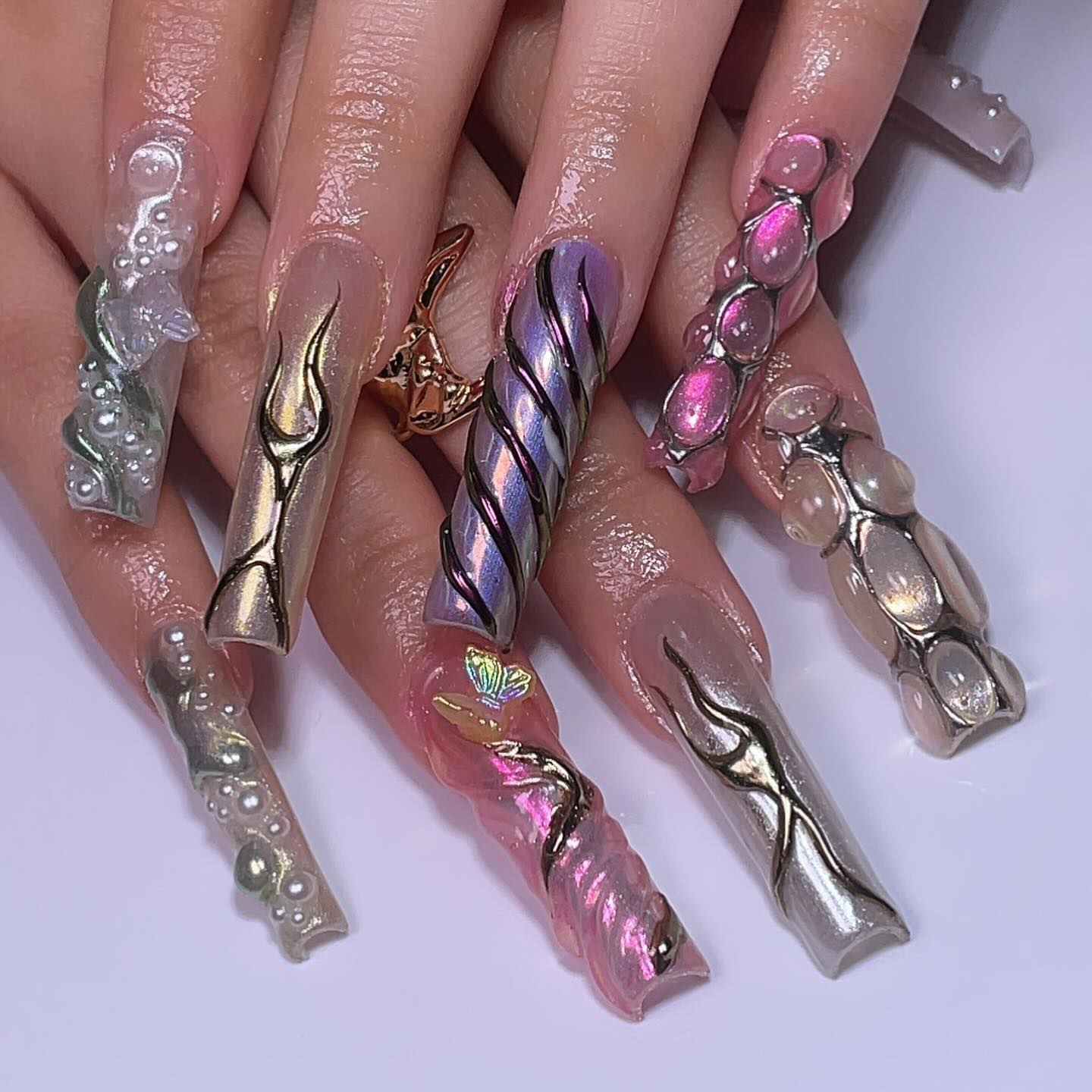 Artistic Nail Design with Unique Textures