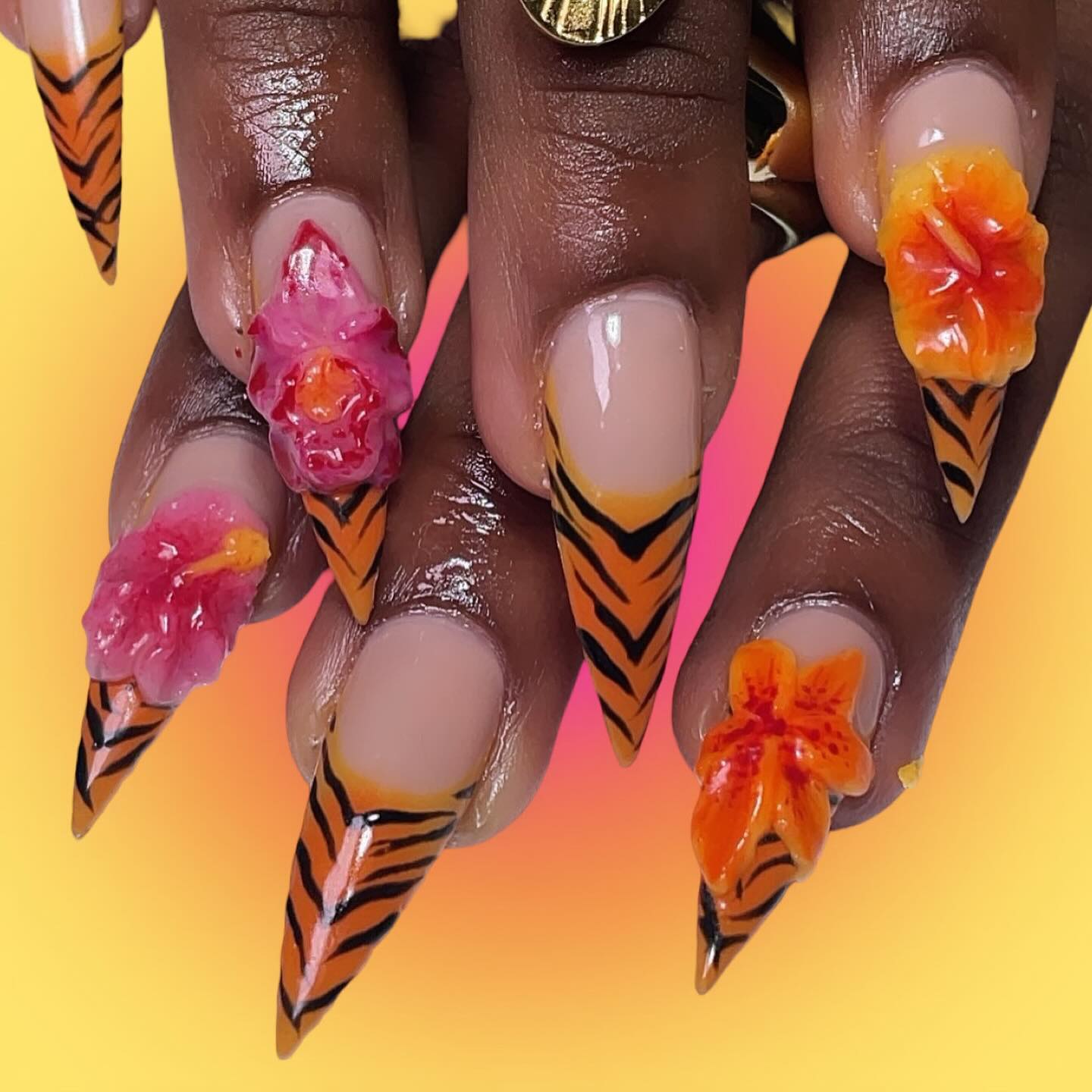 Artistic Floral Stiletto Nails