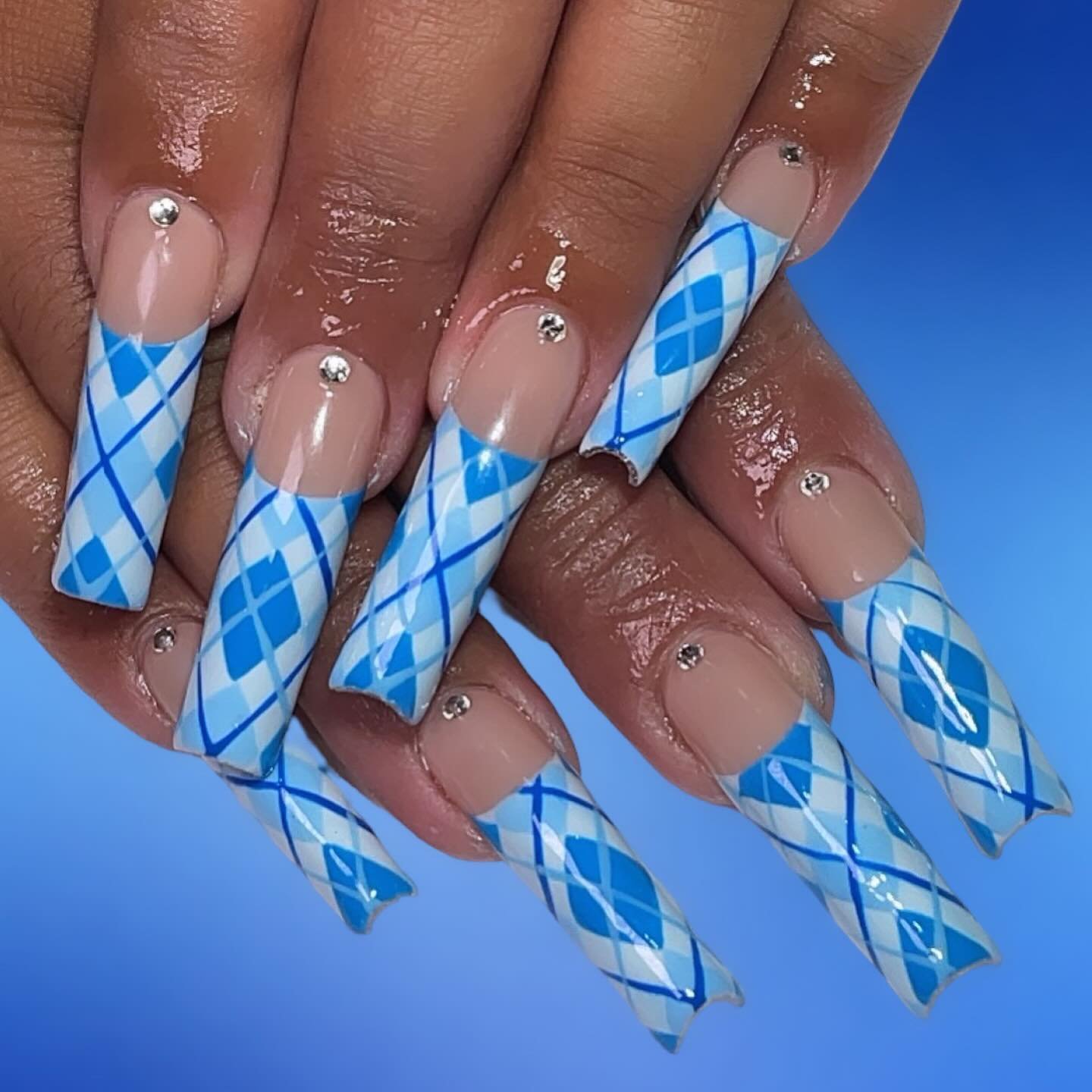Blue and White Patterned Nails