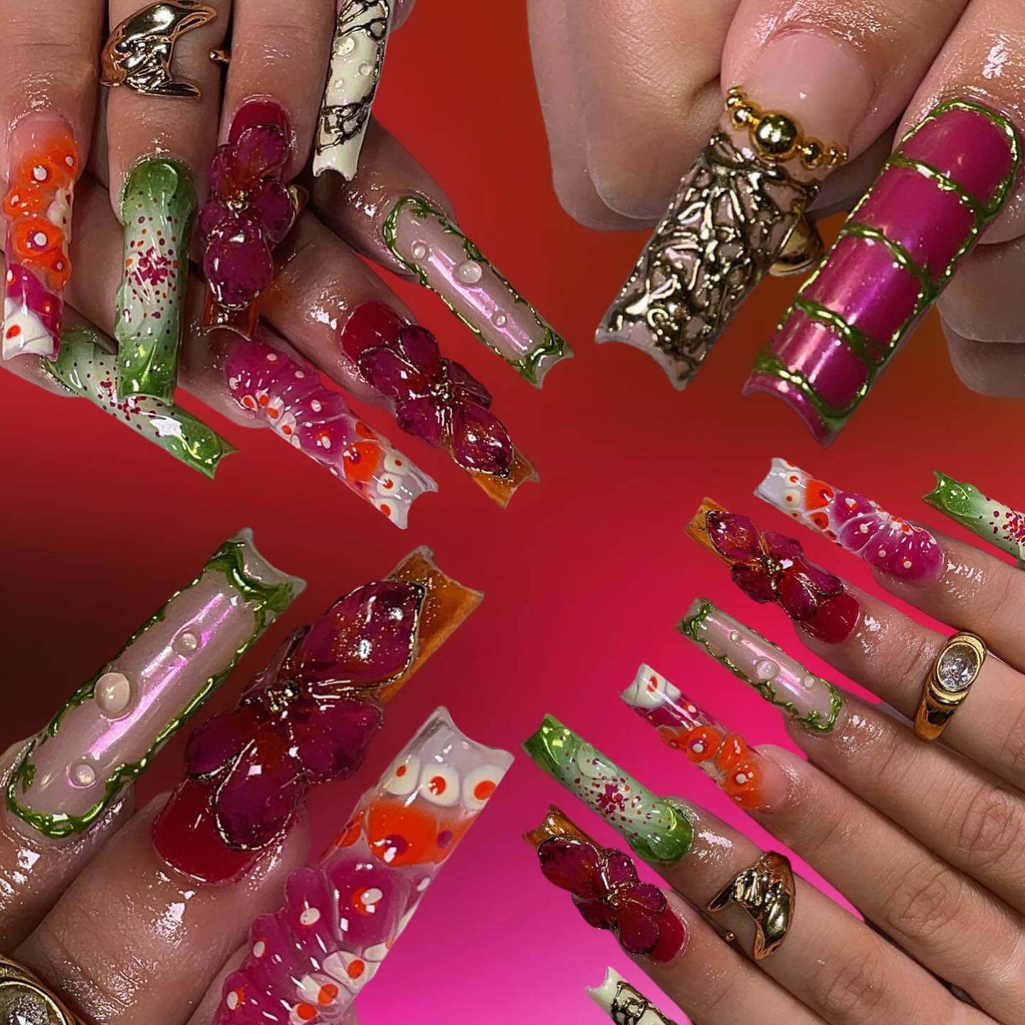 Artistic Floral Nail Design
