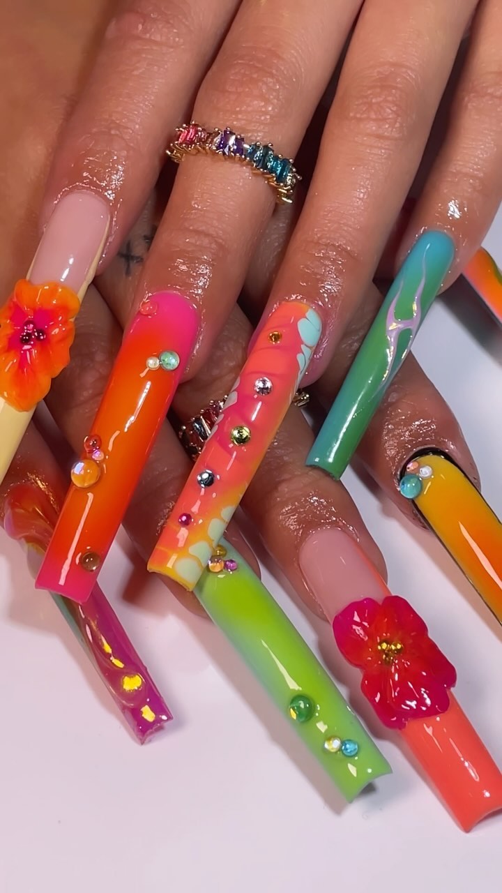 Colorful Artistic Floral Nails
