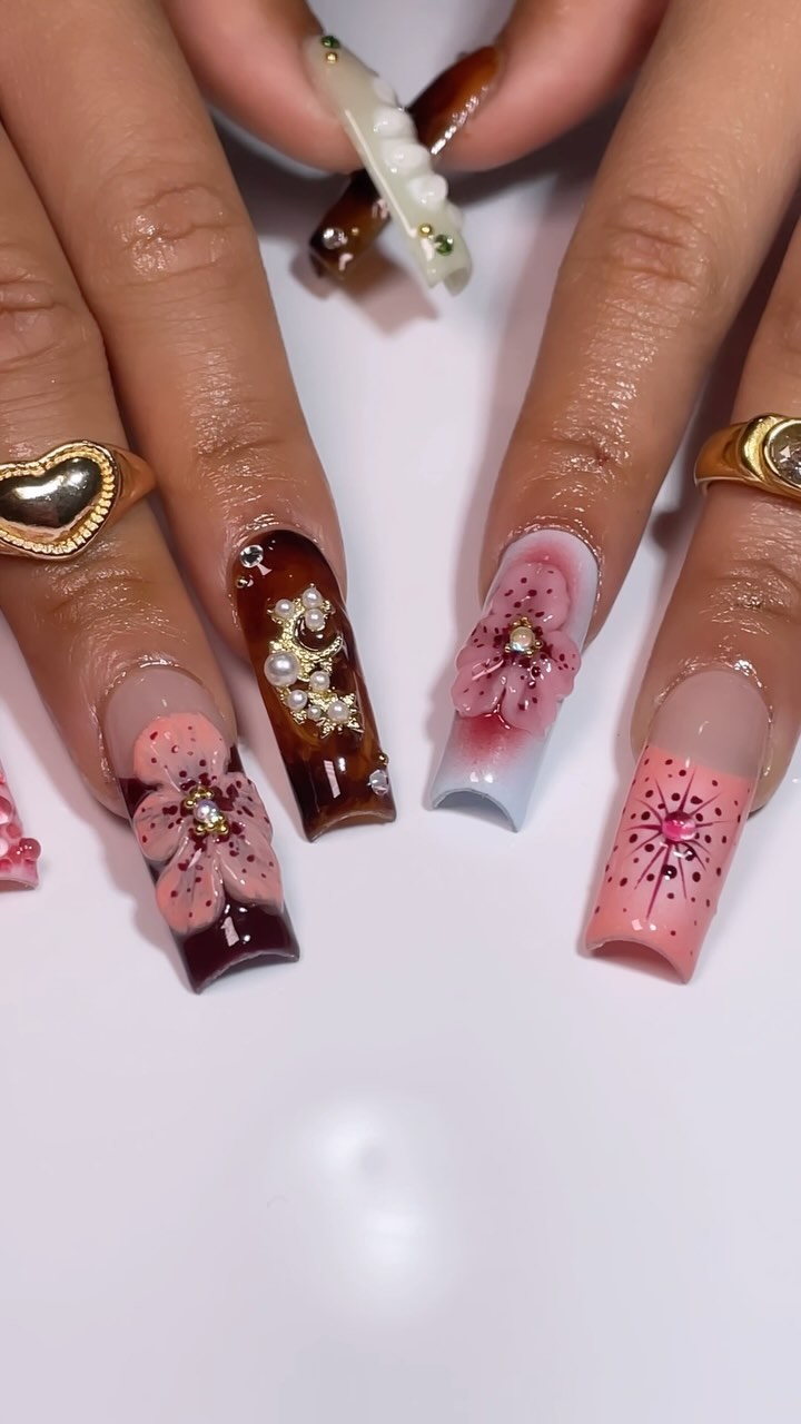Artistic Floral Nail Design