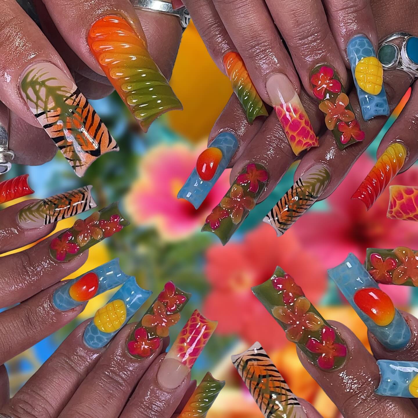 Vibrant Tropical Nail Art