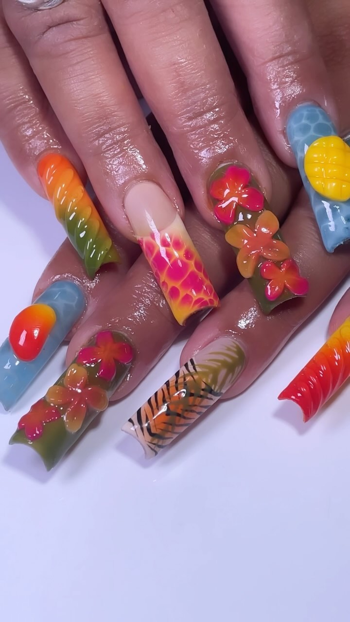 Vibrant Tropical Nail Art