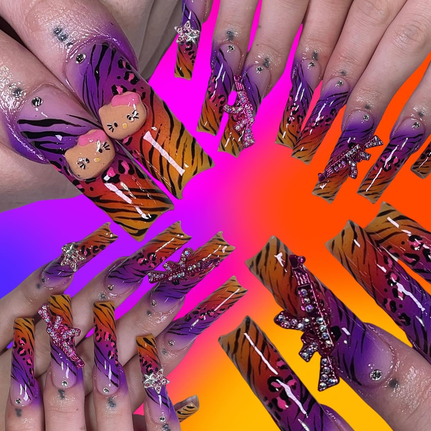Colorful Tiger Print Nails