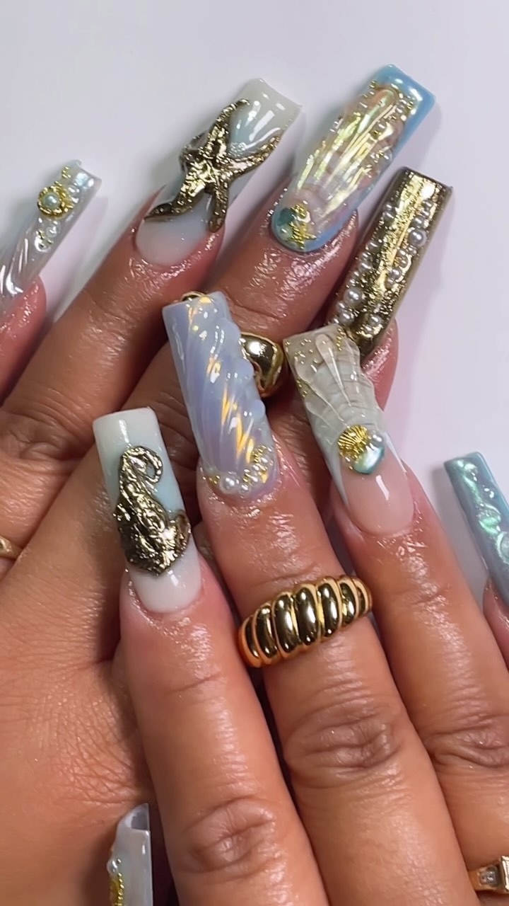 Artistic Ocean-Inspired Nail Design